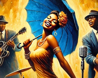 Art mural chanteur de jazz - impression vintage de performance de groupe de jazz, décoration de club de musique