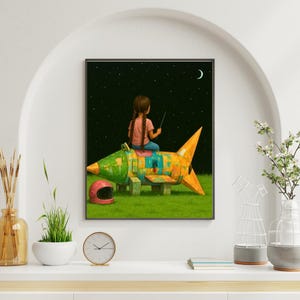 Black Girl Astronaut Wall Art – Afrocentric Space Adventure Print, Kids Room Galaxy Decor