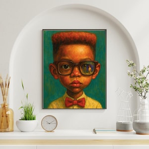 Black Boy Wall Art Print – Afrocentric Retro Portrait, Kids Room Digital Download