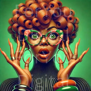 Whimsical African American Pop Art – Vibrant Digital Download, Colorful Black Woman Illustration, Bold Wall Decor