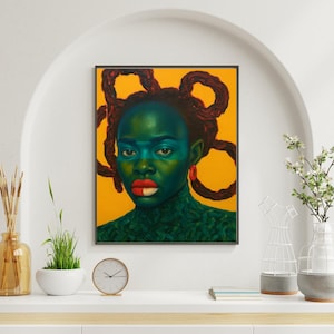 Black Art Wall Print – Surreal African Woman Portrait, Vibrant Abstract Face, Afrocentric Digital Download