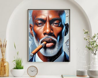 Afrocentric Wall Art – Distinguished Black Man Portrait, Bold Masculine Power Art