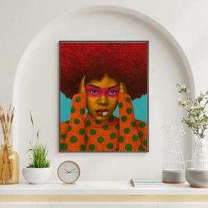 Afro Surreal Wall Art – Bold African Woman Portrait Print, Abstract Colorful Face, Afrocentric Digital Download