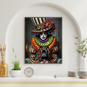 Gothic Circus Clown Portrait: French Bulldog Halloween Art (Digital Download)