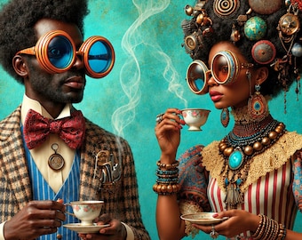 Black Couple Wall Art – Tea Time Conversations, Printable