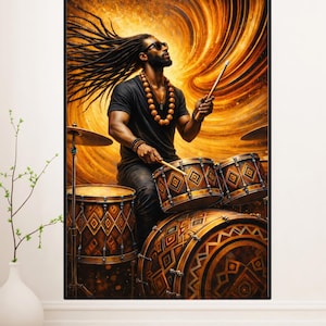 African American Wall Art – Black Drummer Print, Afrocentric Rhythm Decor, Cultural Musician Poster, Printable
