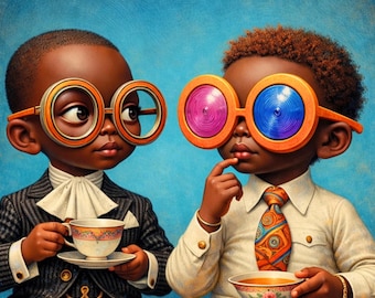 Quadro da parete con ragazzi neri – Ritratto dei fratelli dell'Afro Tea Party, stampa stravagante afrocentrica