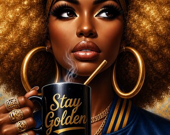 Black Woman Wall Art – Golden Afro Printable
