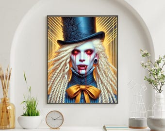 Vampire Gothic Wall Art – Female Victorian Horror Portrait Print, Dark Fantasy Halloween Decor, Creepy Digital Download