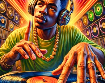 DJ Vinyl Record Print – Hip Hop Turntable Decor, Afrocentric DJ Poster, Printable Instant Download