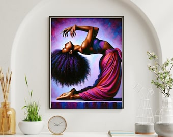 Afrocentric Wall Art – Black Woman Dance Portrait, Bold Modern Home Decor
