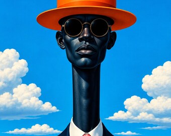 Arte mural surrealista de hombre negro – Arte pop afrocéntrico imprimible