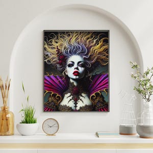 Vampire Wall Art – Gothic Queen Fantasy Portrait, Dark Halloween Digital Print, Horror Gothic Home Decor Download