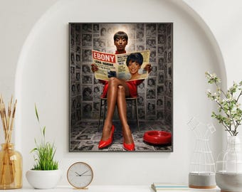 Statement Afrocentric Wall Art – Vintage Inspired Black Woman Reading Magazine, Cultural Heritage Portrait Print