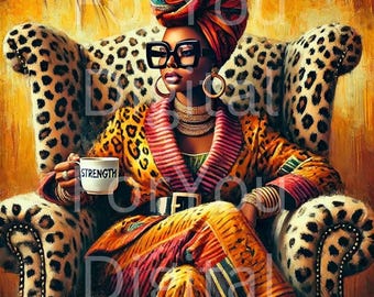 Afrocentric Black Woman Wall Art – Bold Green Portrait Printable for Modern Home Decor