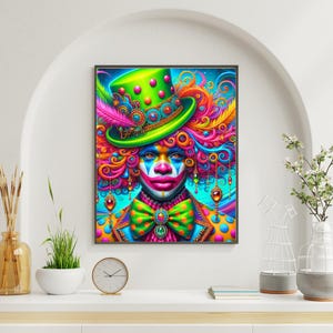 Neon Afrocentric Clown Portrait: Vibrant Carnival Costume (Digital Download