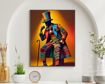 Colorful Fashion Wall Art – Black Man Portrait Print, Bold Maximalist Home Decor, Modern Dandy Style Printable