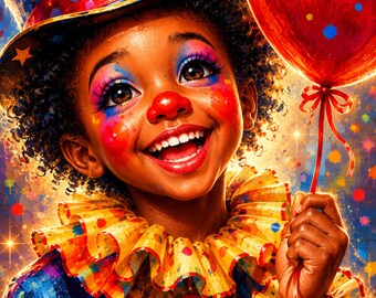 Black Boys Wall Art, Circus Clown Portrait, Printable