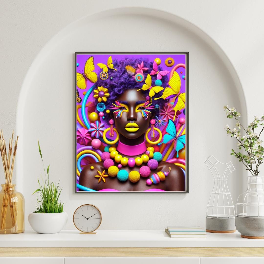 Black Woman Pop Art – Afrocentric Wall Art With Butterflies, Bold ...