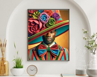 Black Man Wall Art – Colorful Fashion Portrait Print, Bold Maximalist Home Decor, Modern Art Printable
