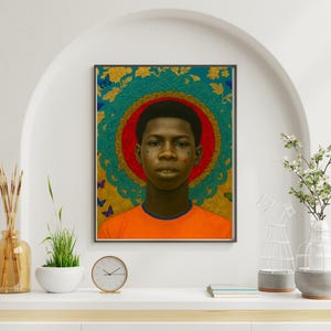 Art mural garçon noir - impression portrait afrocentrique, décoration afro-américaine royale, oeuvre d'art culturelle vibrante