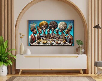 Afrocentric Dining Wall Art – Black Cultural Group Portrait Statement Print
