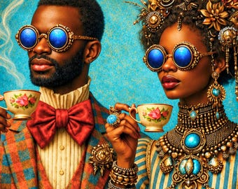 Black Couple Wall Art – Tea Time Devotion, Printable