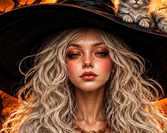 Halloween Witch Wall Art – Witch and Cat Printable