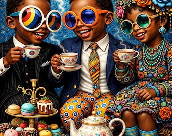 Black Kids Wall Art – Tea Time Gathering, Printable