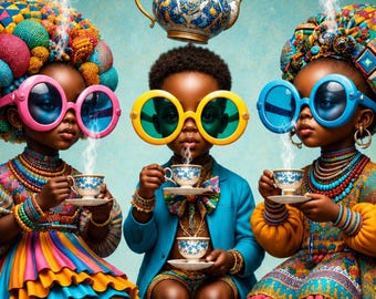Black Kids Wall Art – Enchanted Tea Party, Printable