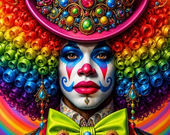 Arte mural de hombres negros, retrato de payaso de circo, imprimible