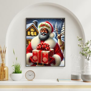 Black Santa Holiday Portrait: African American Santa with Reindeer (Digital Download)