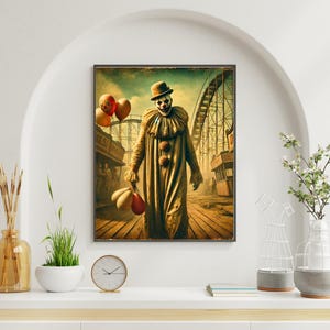 Creepy Clown Circus Portrait: Vintage Gothic Wall Art (Digital Download, 1024x1024 JPG