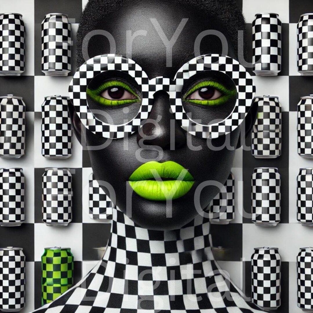 Black Woman Pop Art – Afrocentric Checkerboard Portrait in Neon Green ...
