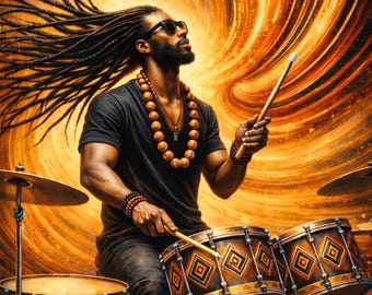 African American Wall Art – Black Drummer Print, Afrocentric Rhythm Decor, Cultural Musician Poster, Printable