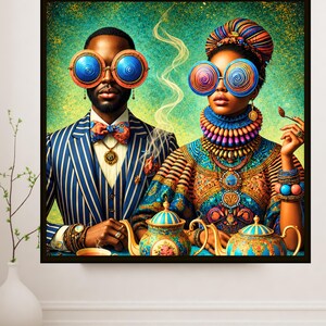 Black Couple Wall Art – Tea Time Harmony, Printable image 7