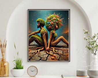 Black Love Wall Art – African American Tree of Life Couple Print, Spiritual Afrocentric Decor