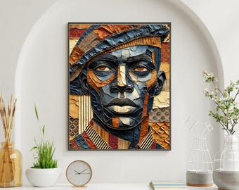 Afrocentric Wall Art – Ancestral Face Collage Portrait Digital Print