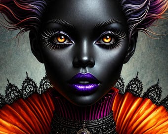 Arte mural de mujer negra – Impresión gótica victoriana de Halloween