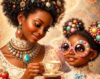 Black Mother Daughter Wall Art – Tea Time Keepsakes, Printable