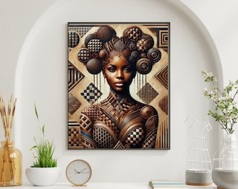 Afrocentric Wall Art – Geometric Queen Portrait Print, Tribal Abstract Black Woman Digital Download, Bold Modern Home Decor