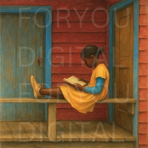 Afrocentric Black Girl Wall Art – Reading Portrait, Inspirational Digital Download for Cultural Home Decor