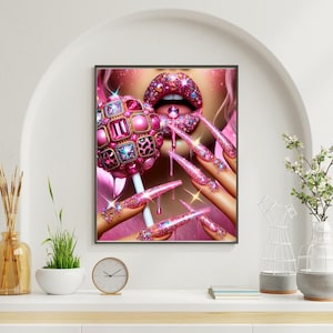 Beauty & Fashion Wall Art – Pink Glam Editorial Lips, Couture Nails,  Candycore Statement Print