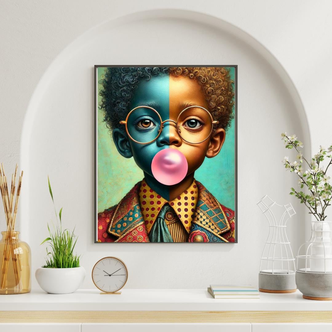 絵画 BLACK BOY Black Boy Wall Art Print – Afro Pop Art Portrait With Bubblegum
