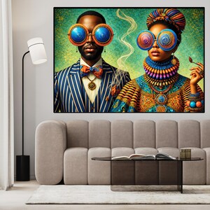 Black Couple Wall Art – Tea Time Harmony, Printable image 3