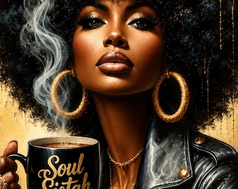 Black Woman Wall Art – Morning Coffee Printable