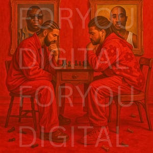 Hip Hop Legends Chess Art – Tupac Biggie Inspired Digital Wall Print, Red Rap Icon Portrait Decor, Urban Culture Download