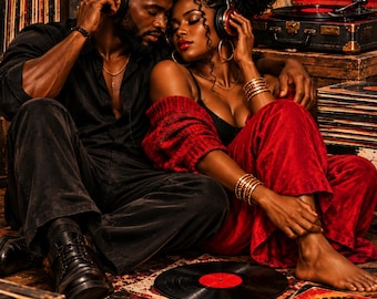 Decoración de pared con temática de amor negro: pareja de discos de vinilo para imprimir
