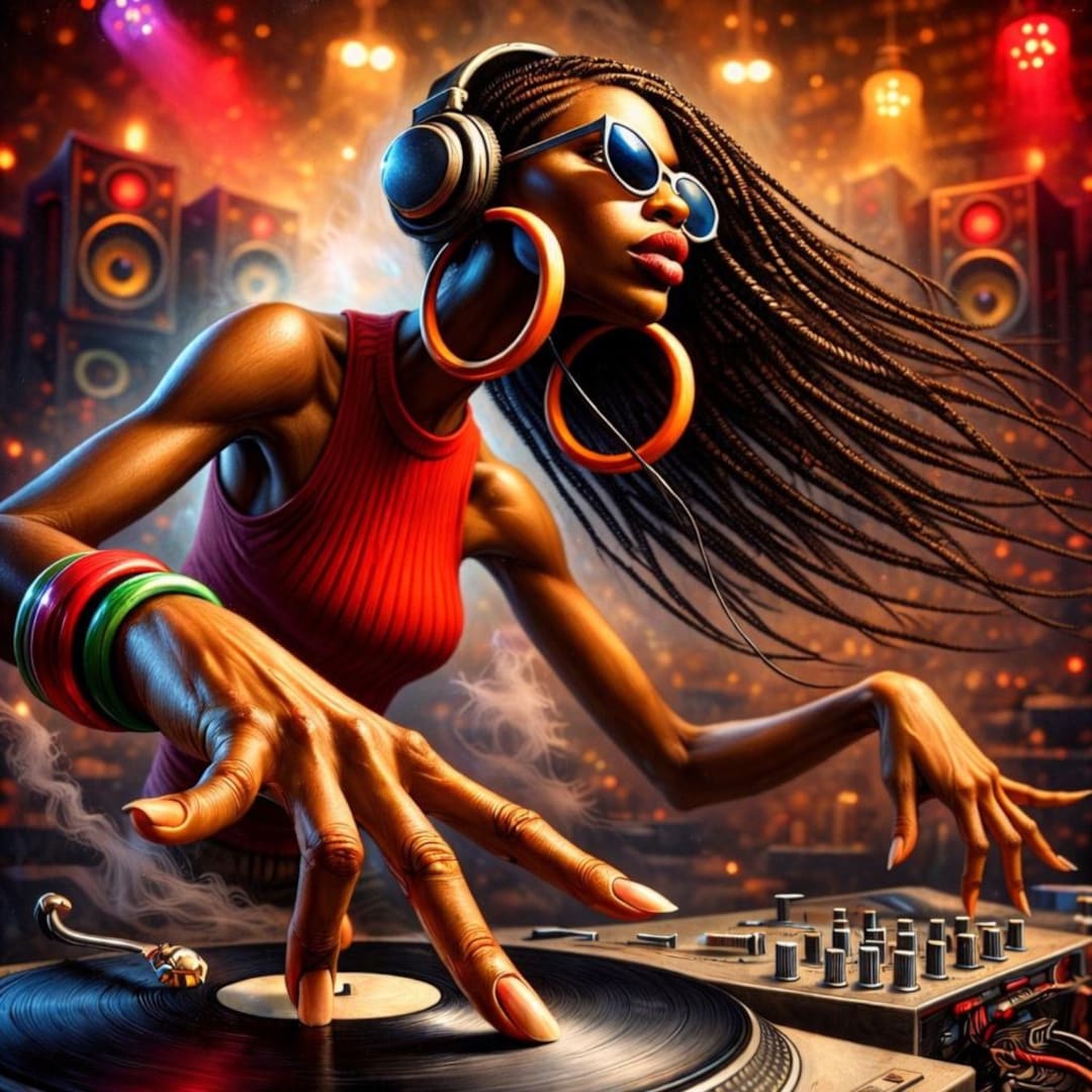 African American Female DJ Wall Art – Hip Hop Turntable Poster
