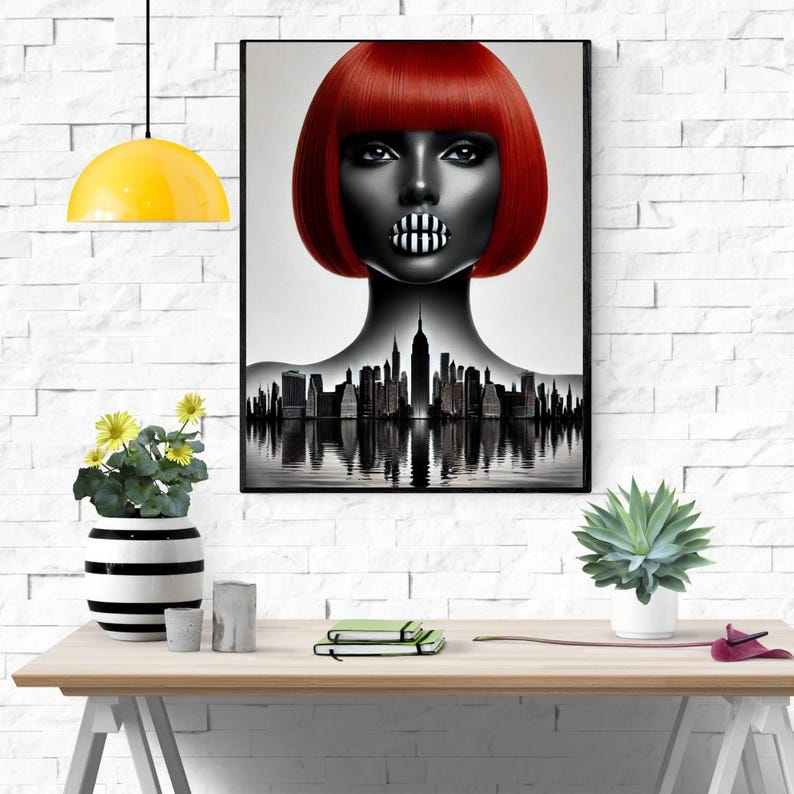 Cityscape Silhouette, Modern Art Print, Woman Art Print, New York City Art, Contemporary Decor